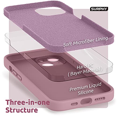 SURPHY Compatible with iPhone 13 Case with Screen Protector, (Camera Protection + Soft Microfiber Lining) Liquid Silicone Phone Case 6.1 inch 2021 (Lilac Purple)