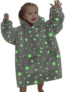 kfubuo wearable blanket hoodie for kids toddlers sherpa blanket sweatshirt with pocket cute hoodies 2-6 year old girl boy birthday gifts glow in the dark stars