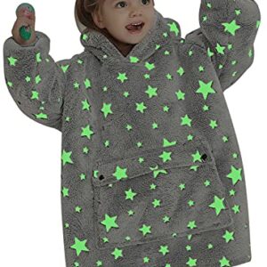 KFUBUO Wearable Blanket Hoodie for Kids Toddlers Sherpa Blanket Sweatshirt With Pocket Cute Hoodies 2-6 Year Old Girl Boy Birthday Gifts Glow in The Dark Stars