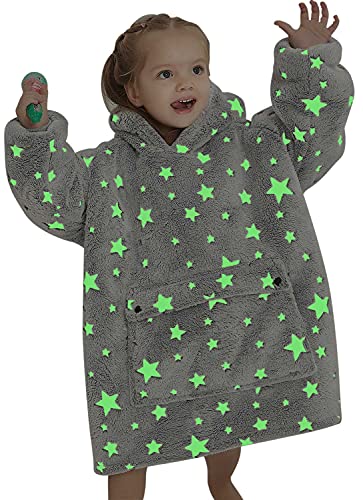 KFUBUO Wearable Blanket Hoodie for Kids Toddlers Sherpa Blanket Sweatshirt With Pocket Cute Hoodies 2-6 Year Old Girl Boy Birthday Gifts Glow in The Dark Stars