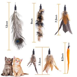 Retractable Cat Wand Toy for Indoor Cats Interactive Cat Feather Toys with Bell 8 Packs Kitten Toys with Fishing Pole Replaceable Worm Feather Tail Cat String Toy Gift for Indoor Outdoor