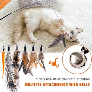Retractable Cat Wand Toy for Indoor Cats Interactive Cat Feather Toys with Bell 8 Packs Kitten Toys with Fishing Pole Replaceable Worm Feather Tail Cat String Toy Gift for Indoor Outdoor