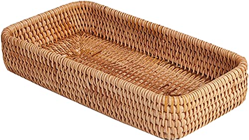 ChezMax Rattan Basket Organizing Storage Wicker Baskets Rectangle Organizer Guest Towel Holder for Bathroom Countertop Accessories Decorative Wicker Tray