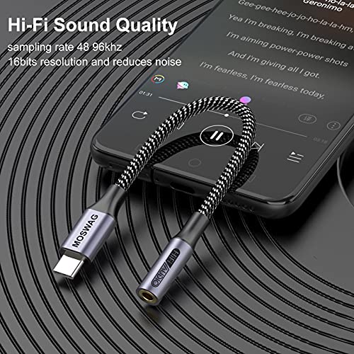 MOSWAG USB Type C to 3.5mm Headphone Jack Adapter, Audio Adapter USB C to Aux Dongle Cable Cord for Samsung Galaxy S21 S20 Ultra S20+ Note 20 10 S10 S9 Plus,Pixel 4 3 2 XL and More