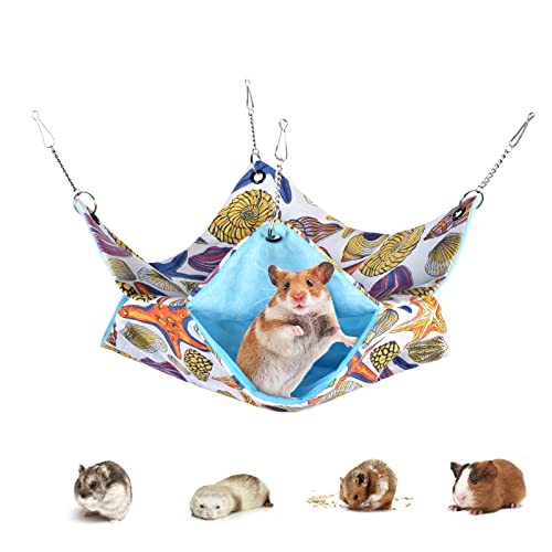 Petmolico Hamster Cage Hammock, Two Tier Small Aniaml Swinging Bunkbed Hideout Nap Sack Pet Cage Accessories for Sugar Glider Squirrel Guinea Pigs Rat Ferret, Starfish