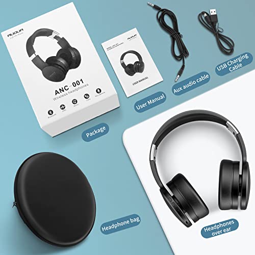 Active Noise Cancelling Headphones with Wireless Function, Over Ear Wireless 5.2 Version Bluetooth Headsets, Headphones with Built-in Microphone,24H Playtime, Deep Bass, Foldable Adjustable for Work