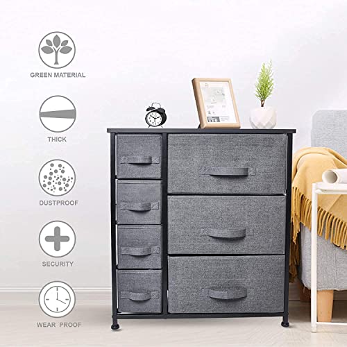 CERBIOR Wide Drawer Dresser Storage Organizer 9-Drawer 7-Drawer Closet Shelves, Sturdy Steel Frame Marbling Wood Top with Easy Pull Fabric Bins for Clothing, Blankets