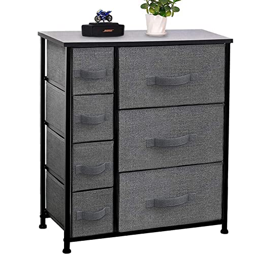 CERBIOR Wide Drawer Dresser Storage Organizer 9-Drawer 7-Drawer Closet Shelves, Sturdy Steel Frame Marbling Wood Top with Easy Pull Fabric Bins for Clothing, Blankets