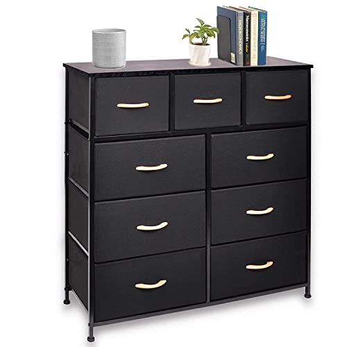 CERBIOR Wide Drawer Dresser Storage Organizer 9-Drawer 7-Drawer Closet Shelves, Sturdy Steel Frame Marbling Wood Top with Easy Pull Fabric Bins for Clothing, Blankets