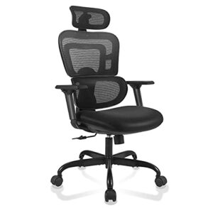 Ergonomic Office Chair, KERDOM Breathable Mesh Desk Chair, Lumbar Support Computer Chair with Flip-up Arms, Swivel Task Chair, Adjustable Height Home Gaming Chair (Black-968)