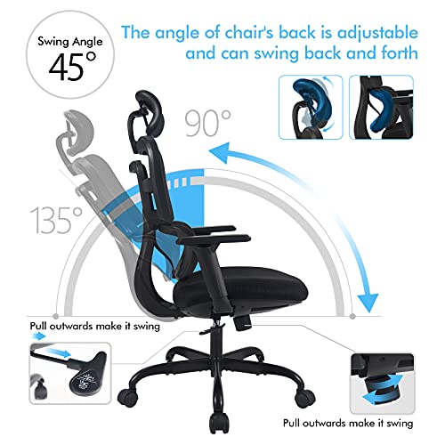 Ergonomic Office Chair, KERDOM Breathable Mesh Desk Chair, Lumbar Support Computer Chair with Flip-up Arms, Swivel Task Chair, Adjustable Height Home Gaming Chair (Black-968)