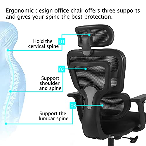 Ergonomic Office Chair, KERDOM Breathable Mesh Desk Chair, Lumbar Support Computer Chair with Flip-up Arms, Swivel Task Chair, Adjustable Height Home Gaming Chair (Black-968)