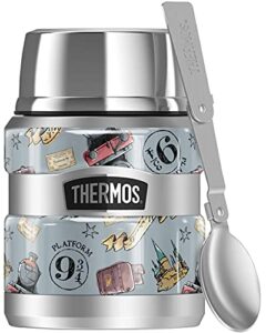thermos harry potter watercolor hogwarts express pattern stainless king stainless steel food jar with folding spoon, vacuum insulated & double wall, 16oz