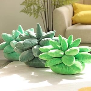 qingfeng Cute Throw Pillows, Green Plant Throw Pillows Flower Shaped Pillow, Cactus Decor Pillow for Garden Lovers, Bedroom Room Home Decoration Novelty Plush Cushion (Dark Green,9.8 in)