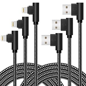 iphone charger [mfi certified] 3 pack (3/6/10ft) nylon braided lightning cable right angle fast charging cords compatible with iphone 14/13/12/11/ xs/xs max/xr/x/8/8 plus/7/7 plus ipad ipod airpods