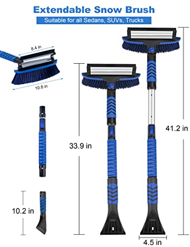 anngrowy 41" Ice Scraper Snow Brush for Car Snow Scraper and Brush Snow Broom Windshield Scraper Car Snow Removal Equipment Snow Cleaner for Car Squeegee Extendable Long Snow Brush Broom for SUV Truck