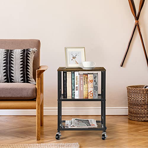 OYEAL Night Stand Industrial End Table with Storage Shelf Farmhouse Sofa Side Table for Small Spaces, Bedside Table for Living Room Bedroom, Stable Metal Frame,Rustic Brown
