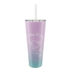 zak designs sanrio hello kitty vacuum insulated stainless steel travel tumbler with splash-proof lid, includes reusable plastic straw and fits in car cup holders (18/8 ss, 25 oz)