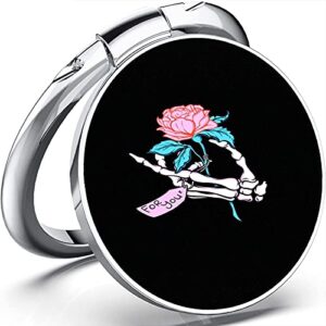 xiajons cell phone ring holder stand,360 degree rotation bracket compatible with all smartphones，for man woman skeleton hand pink rose pattern（black）