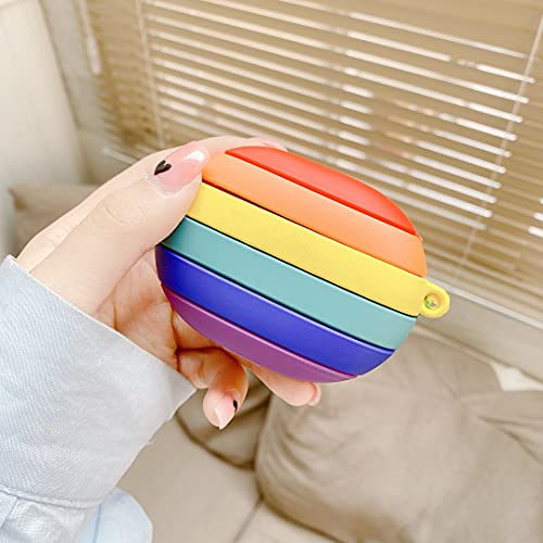 Vju Funny Shockproof Protective Case for Beats Studio Buds New 2021 Wireless Headphones Charging Box |Lovely Rainbow Cover with Anti-Lost Keychain Earphone Sleeve Bag