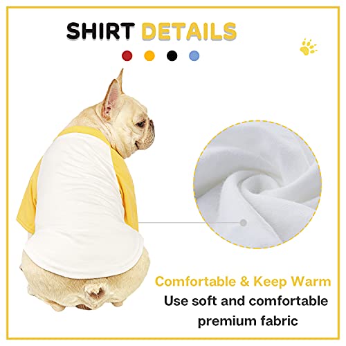 SETSBO Dog Clothes for Small Dog, Breathable Stretchy Dog Raglan Shirt, Soft Comfortable Cat Puppy Kitten Pet Apparel Outfits (Yellow&White, M[Weight(4-6lb) Chest(~14.5in'')])