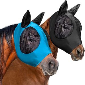 fadumnle horse mask, horse fly mask，horse mask with ears,super comfort elasticity fly mask with uv protection for horse-checker board(black, blue)