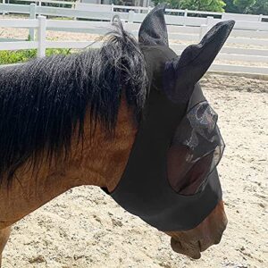 fadumnle Horse Mask, Horse Fly Mask，Horse Mask with Ears,Super Comfort Elasticity Fly Mask with UV Protection for Horse-Checker Board(Black, Blue)