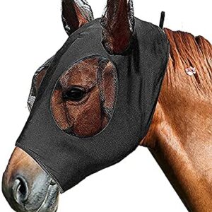 fadumnle Horse Mask, Horse Fly Mask，Horse Mask with Ears,Super Comfort Elasticity Fly Mask with UV Protection for Horse-Checker Board(Black, Blue)