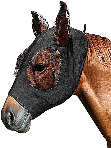 fadumnle Horse Mask, Horse Fly Mask，Horse Mask with Ears,Super Comfort Elasticity Fly Mask with UV Protection for Horse-Checker Board(Black, Blue)