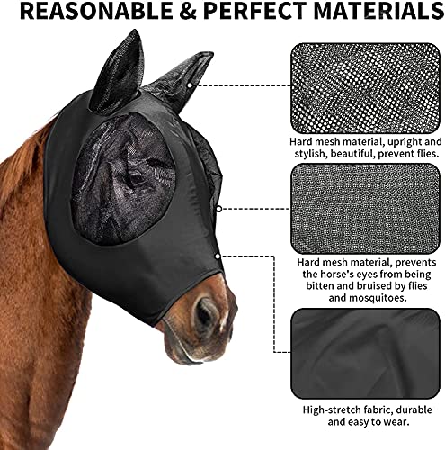 fadumnle Horse Mask, Horse Fly Mask，Horse Mask with Ears,Super Comfort Elasticity Fly Mask with UV Protection for Horse-Checker Board(Black, Blue)