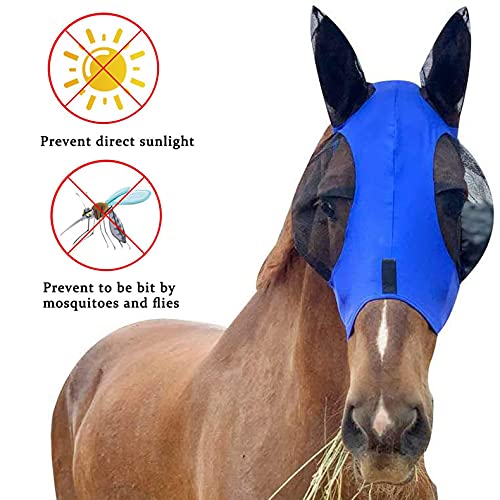 fadumnle Horse Mask, Horse Fly Mask，Horse Mask with Ears,Super Comfort Elasticity Fly Mask with UV Protection for Horse-Checker Board(Black, Blue)