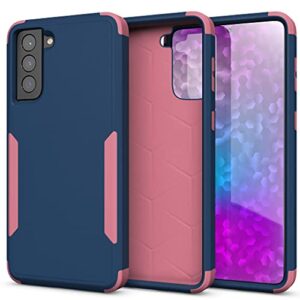 exocase galaxy s21 5g case | armor shield series | full-body dual layer slim rugged phone case cover for samsung galaxy s21 case without built-in screen protector navy blue | pink