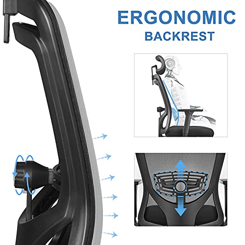 LMIKAF Ergonomic Office Chair with Footrest Support, High Back Desk Chair with 5D Padded Armrest, Lumbar Support, Thick Seat Cushion and Adjustable Headrest - 135° Rocking Mesh Computer Chair