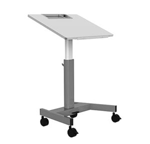 offex mobile gray pneumatic adjustable height and 3-position flip-top student nesting desk with built-in pencil tray, bottle holder, bag hook - great for school, classroom and more