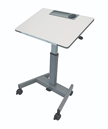 Offex Mobile Gray Pneumatic Adjustable Height and 3-Position Flip-Top Student Nesting Desk with Built-in Pencil Tray, Bottle Holder, Bag Hook - Great for School, Classroom and More