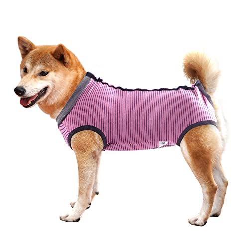 Dotoner Dog Recovery Suit Abdominal Wound Puppy Surgical Clothes Post-Operative Vest Pet After Surgery Wear Substitute E-Collar & Cone(L,Pink)