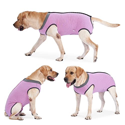 Dotoner Dog Recovery Suit Abdominal Wound Puppy Surgical Clothes Post-Operative Vest Pet After Surgery Wear Substitute E-Collar & Cone(L,Pink)