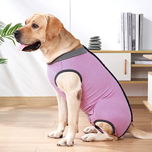 Dotoner Dog Recovery Suit Abdominal Wound Puppy Surgical Clothes Post-Operative Vest Pet After Surgery Wear Substitute E-Collar & Cone(L,Pink)