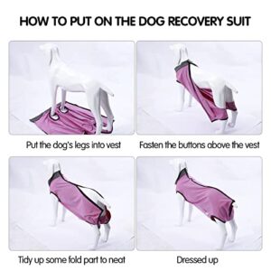 Dotoner Dog Recovery Suit Abdominal Wound Puppy Surgical Clothes Post-Operative Vest Pet After Surgery Wear Substitute E-Collar & Cone(L,Pink)