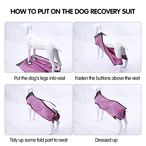 Dotoner Dog Recovery Suit Abdominal Wound Puppy Surgical Clothes Post-Operative Vest Pet After Surgery Wear Substitute E-Collar & Cone(L,Pink)