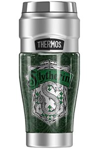 thermos harry potter slytherin house crest stainless king stainless steel travel tumbler, vacuum insulated & double wall, 16oz
