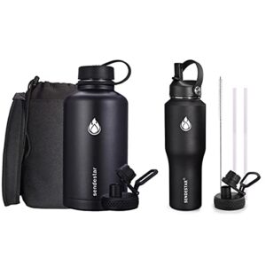sendestar stainless steel water bottle,2 (32 oz tumbler and 64oz beer gowler),double wall vacuum insulated leak proof, wide mouth water bottle with straw lid or spout lid,keep liquids hot or cold