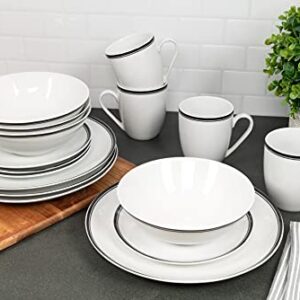 10 Strawberry Street Café Stripe 16 Piece Coupe Dinnerware Set, Black