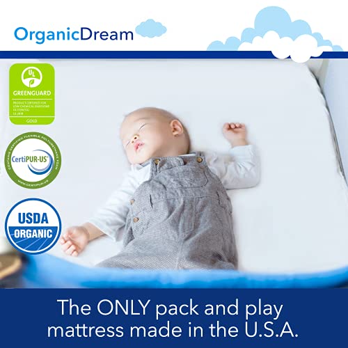 Organic Dream Pack and Play Mattress I [Dual-Sided] I Firm Infant Side + Memory Foam Toddler Side I Plush 100% Organic Cover I Fits Most Pack N Play Playpens and Playards