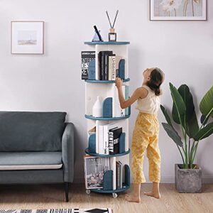 LANGYI 4-Layer Movable Rotating Bookshelf 360° Rotating Bookshelf Floor Storage Rack Home Office Learning Bookshelf