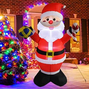 mrtreup 5 ft christmas inflatables santa claus with led lights for holiday outdoor and indoor yard decoration, christmas inflatable outdoor smiley santa claus holding gift box and candy cane