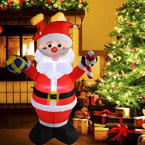 MRTREUP 5 ft Christmas Inflatables Santa Claus with LED Lights for Holiday Outdoor and Indoor Yard Decoration, Christmas Inflatable Outdoor Smiley Santa Claus Holding Gift Box and Candy Cane