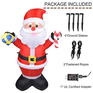 MRTREUP 5 ft Christmas Inflatables Santa Claus with LED Lights for Holiday Outdoor and Indoor Yard Decoration, Christmas Inflatable Outdoor Smiley Santa Claus Holding Gift Box and Candy Cane