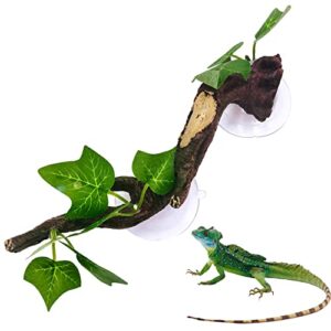 pinvnby reptile corner branch resin climb tree branch decor with leaves terrarium plant decoration with suction cup gecko plant ornament for amphibian lizard snake climbing 