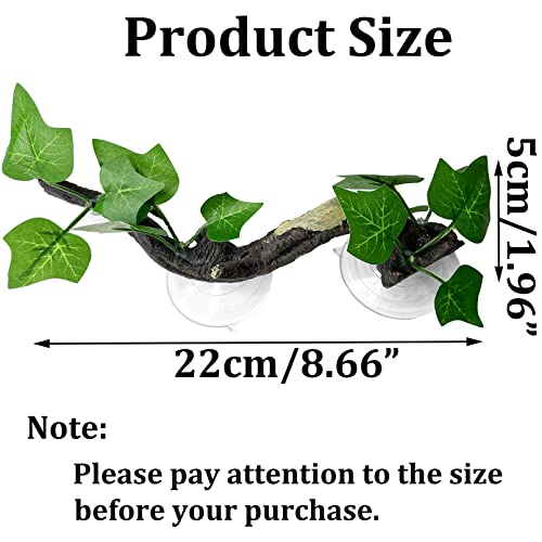 PINVNBY Reptile Corner Branch Resin Climb Tree Branch Decor with Leaves Terrarium Plant Decoration with Suction Cup Gecko Plant Ornament for Amphibian Lizard Snake Climbing 